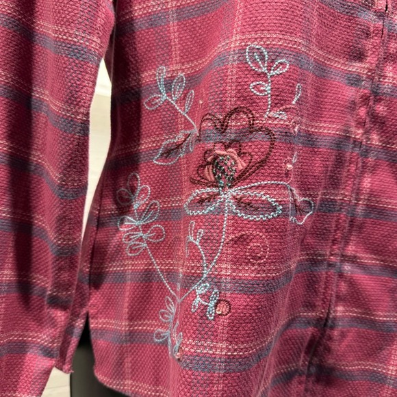 Christopher & Banks Plaid Zip Up Embroidered Top Womens Small S Stretch - Picture 3 of 7